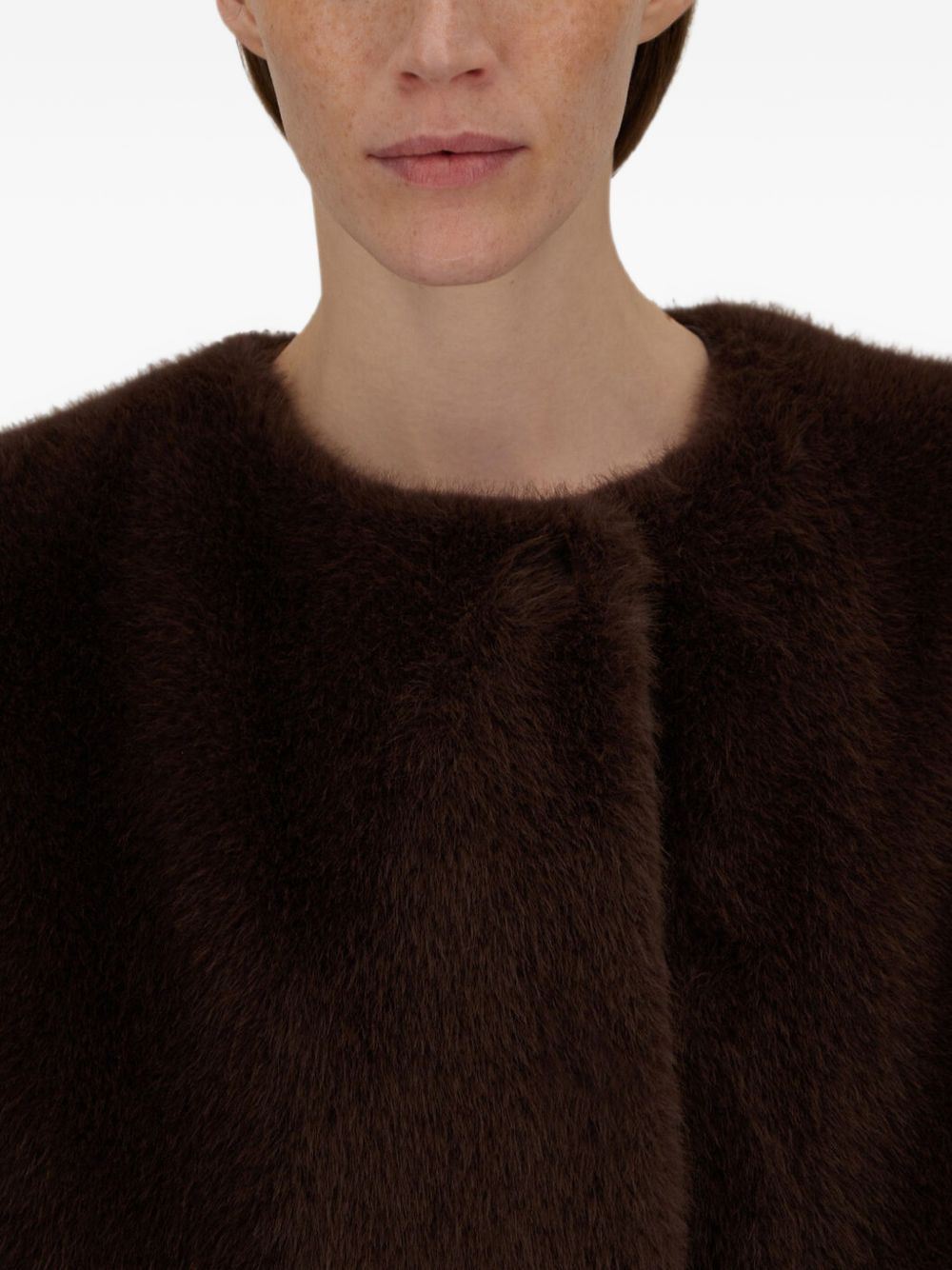 HERNO Gilet in eco-pelliccia marrone con tasche