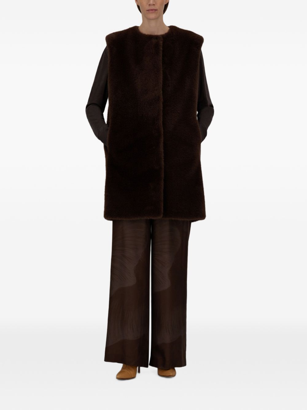 HERNO Gilet in eco-pelliccia marrone con tasche