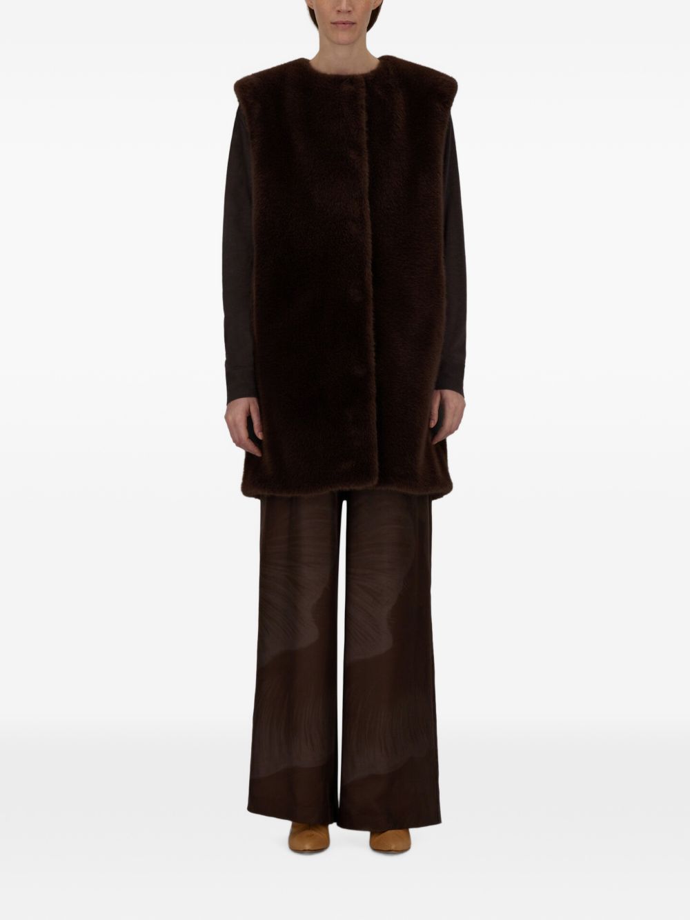 HERNO Gilet in eco-pelliccia marrone con tasche