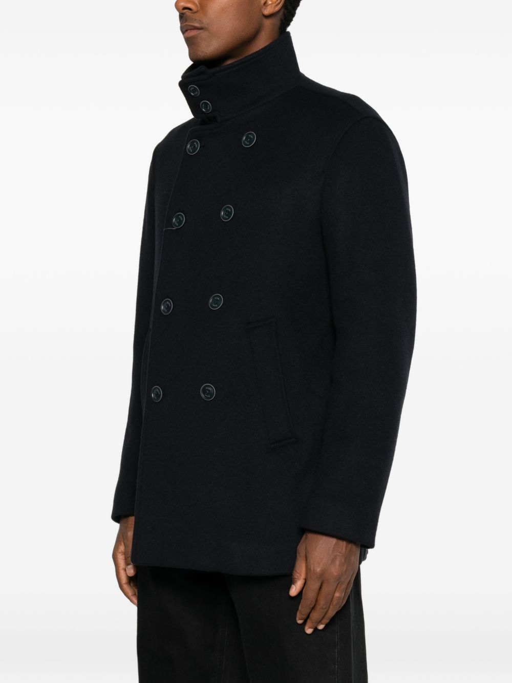 HERNO Cappotto corto blu navy doppiopetto con tasche