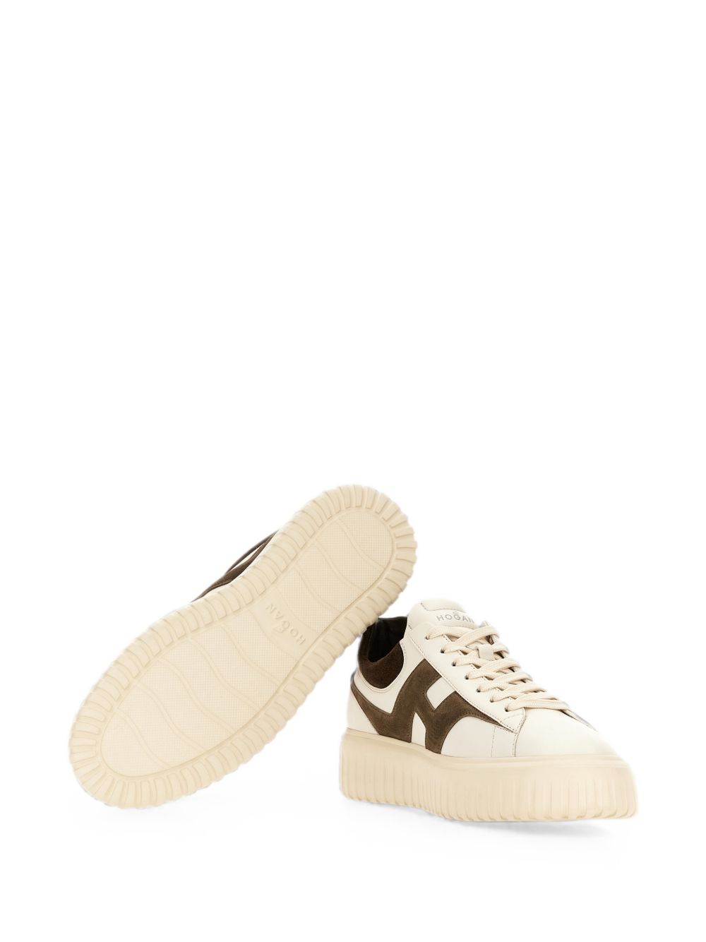 HOGAN Sneakers beige chiaro con dettagli in suede marrone
