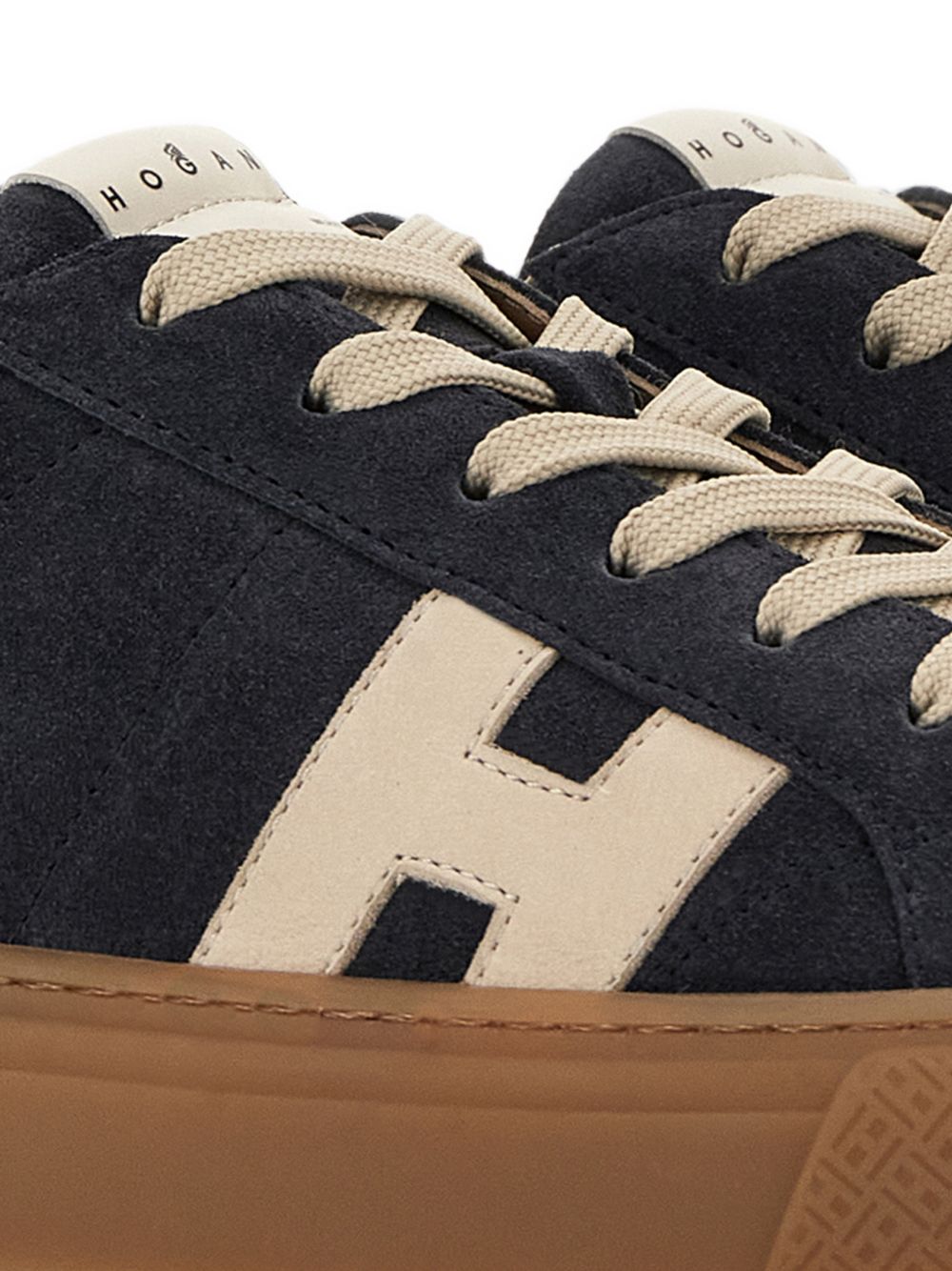 HOGAN Sneakers in suede blu con logo H beige chiaro