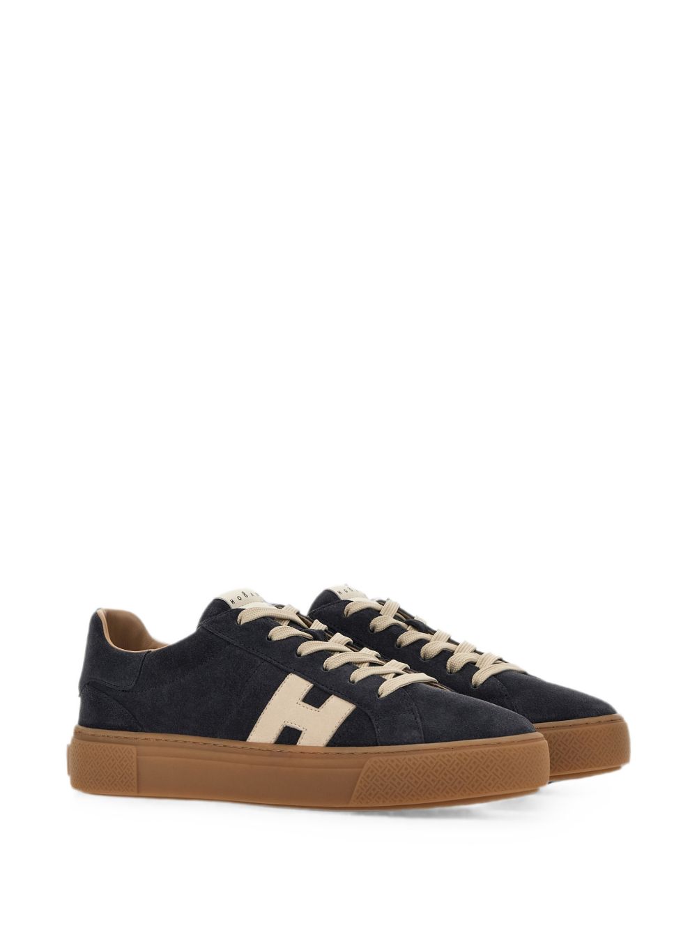 HOGAN Sneakers in suede blu con logo H beige chiaro