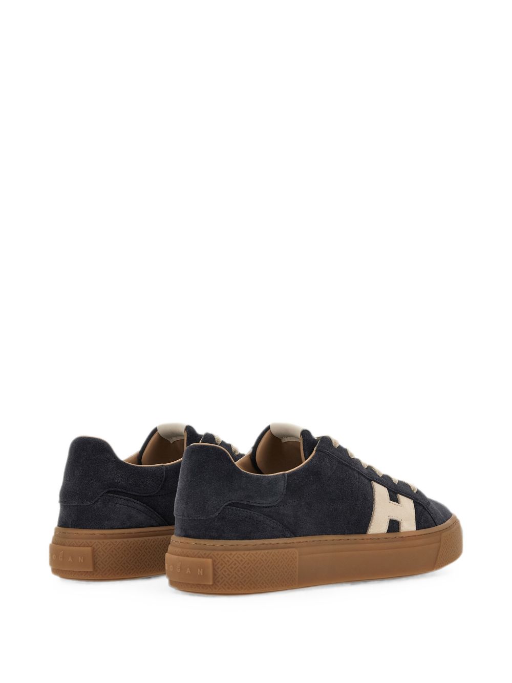 HOGAN Sneakers in suede blu con logo H beige chiaro