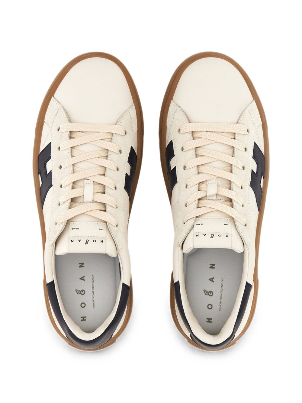 HOGAN Sneakers in suede beige chiaro con logo H blu