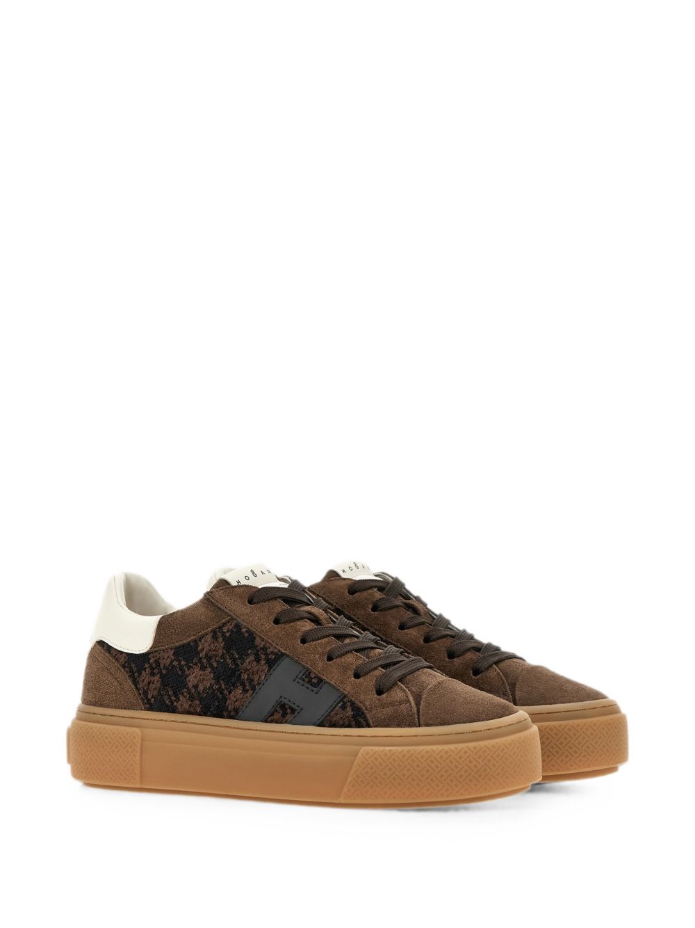 HOGAN Sneakers marroni in suede con texture Principe di Galles