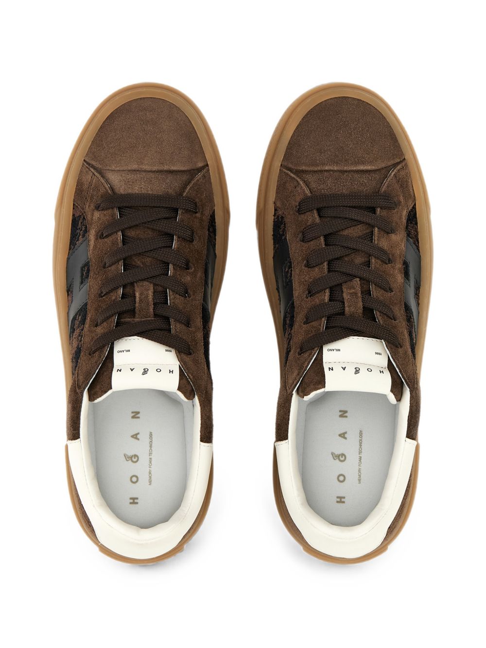 HOGAN Sneakers marroni in suede con texture Principe di Galles