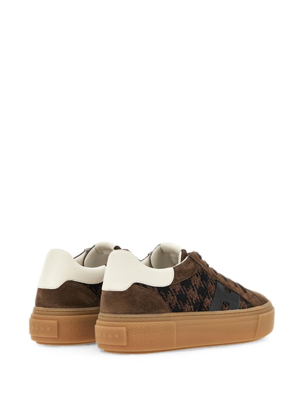 HOGAN Sneakers marroni in suede con texture Principe di Galles