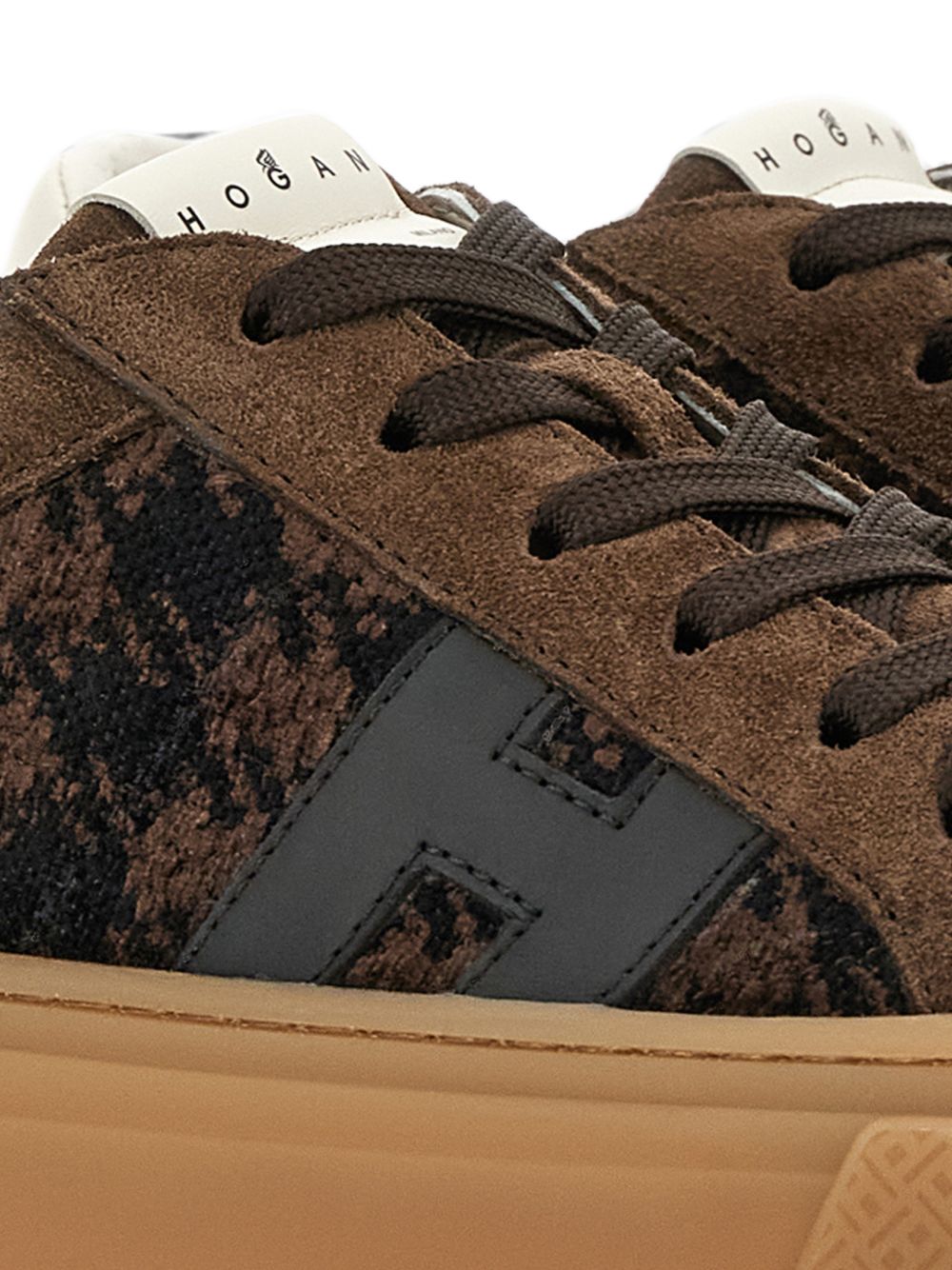 HOGAN Sneakers marroni in suede con texture Principe di Galles