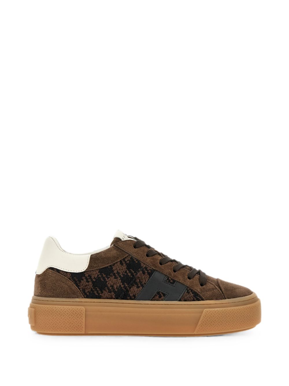 HOGAN Sneakers marroni in suede con texture Principe di Galles