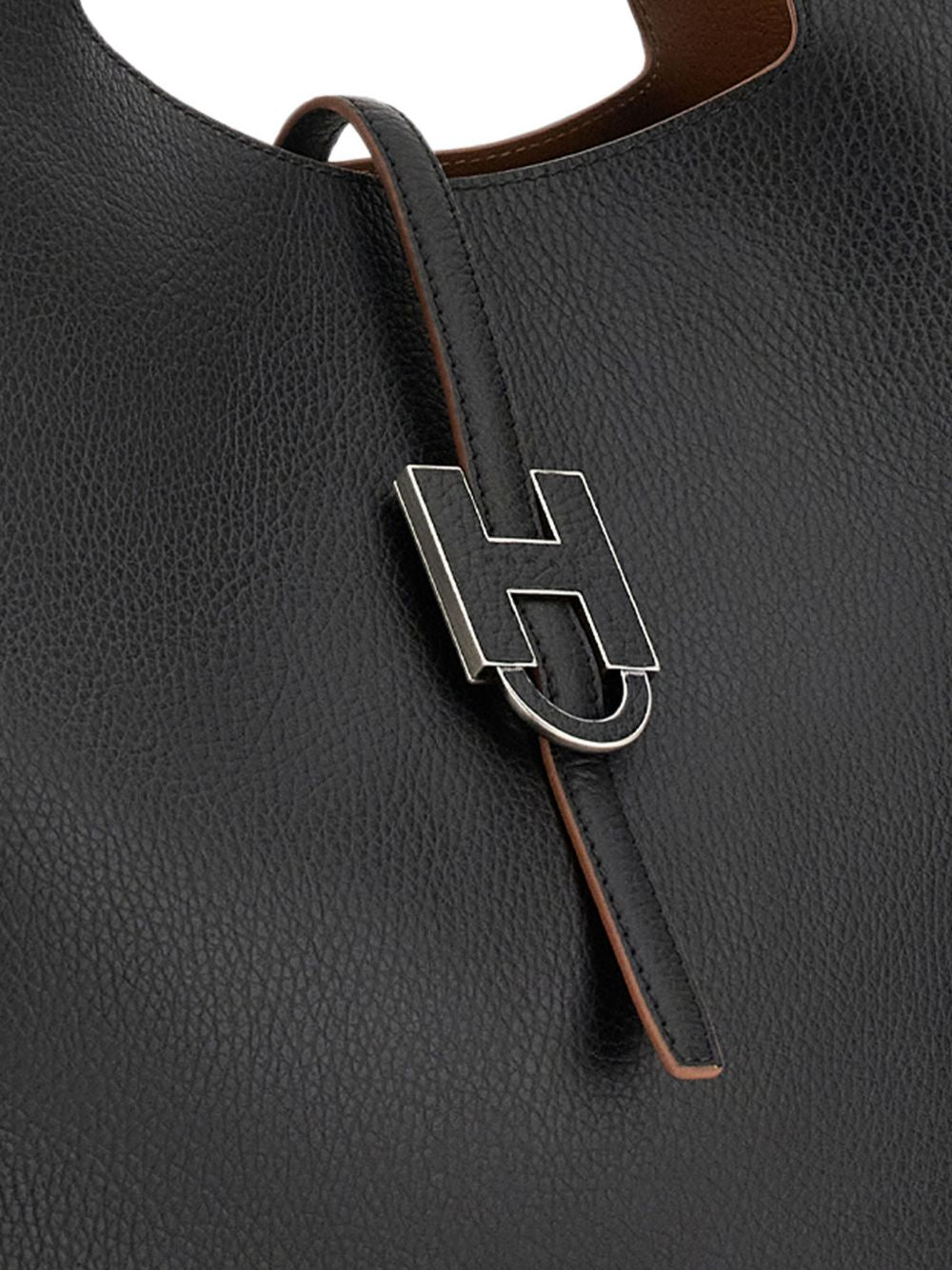 HOGAN Borsa a mano in pelle nera con placca logo