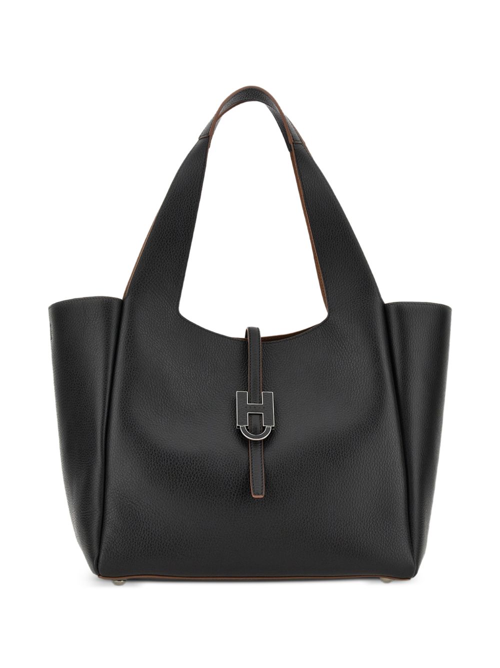 HOGAN Borsa a mano in pelle nera con placca logo