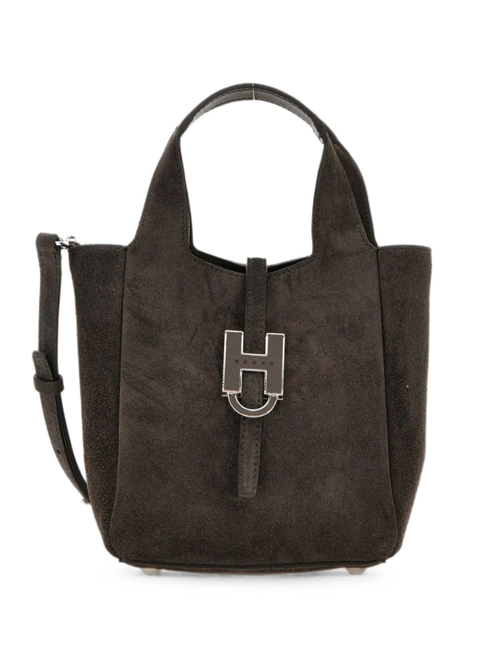 HOGAN Borsa tote a mano in suede marrone con placca logo