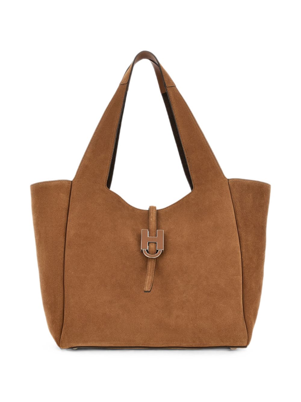 HOGAN Borsa tote a mano in suede marrone chiaro con placca