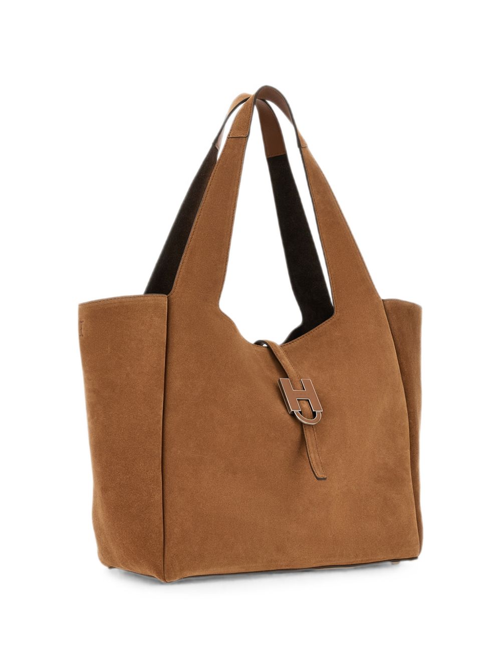HOGAN Borsa tote a mano in suede marrone chiaro con placca
