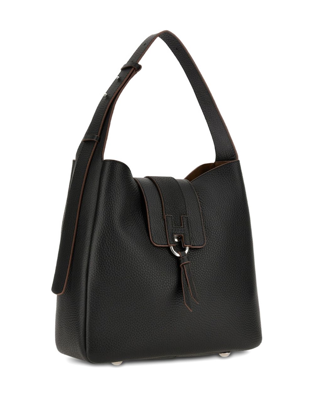 HOGAN Dark brown suede tote handbag with logo plaque