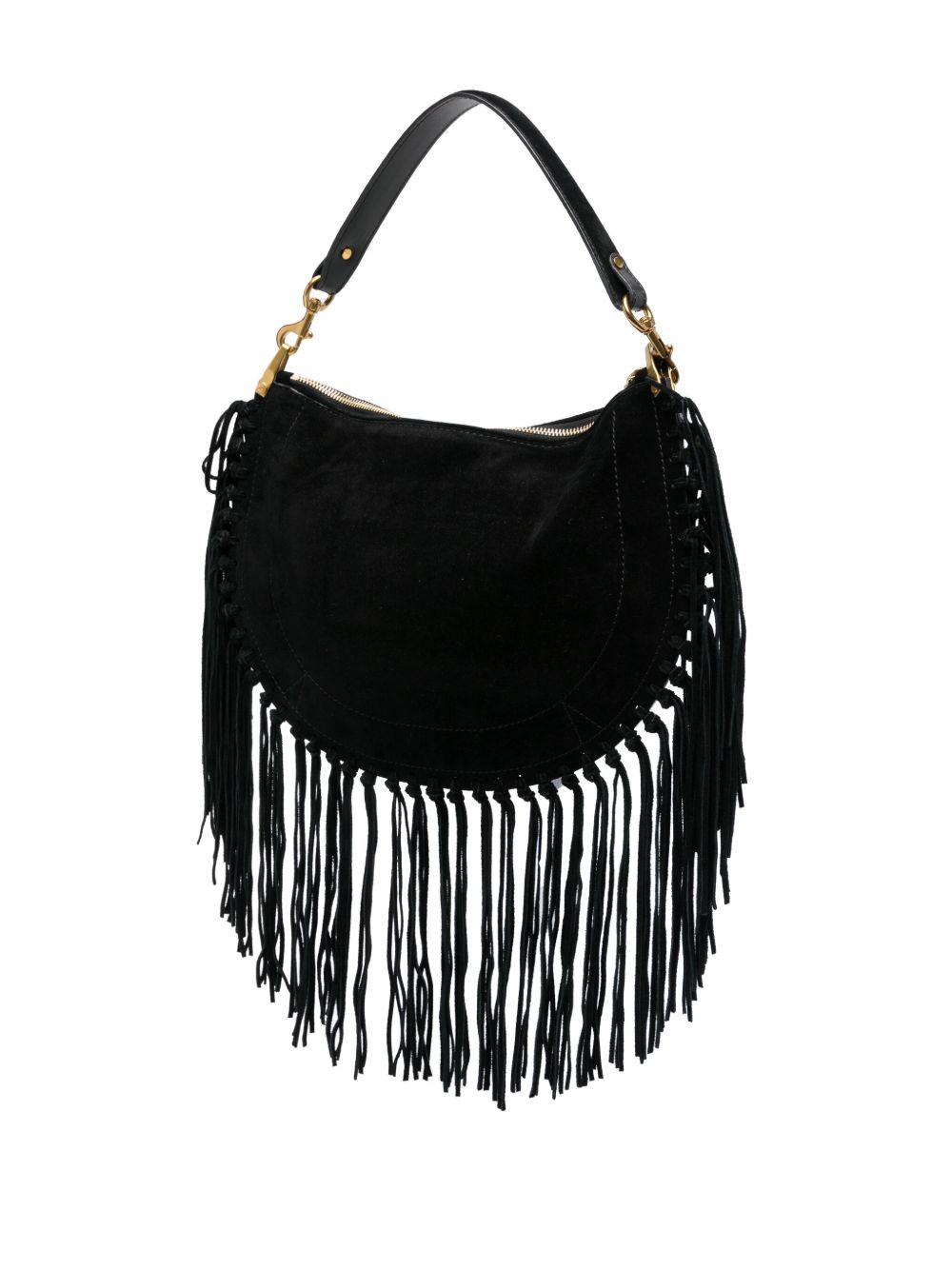 ISABEL MARANT Borsa a spalla nera in suede con frange stile rock
