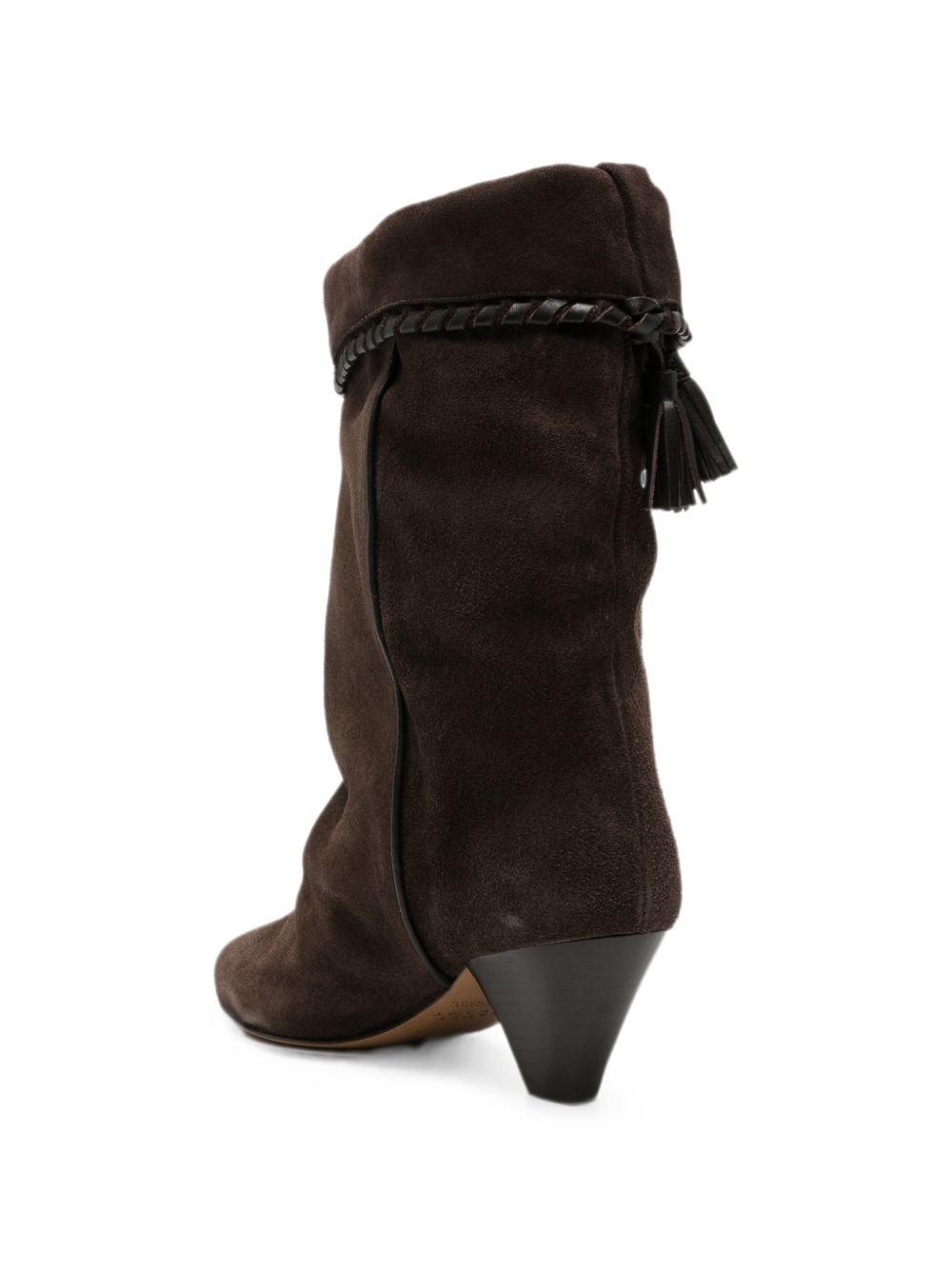 ISABEL MARANT Stivali Dalby in suede marrone con nappe e dettagli intrecciati