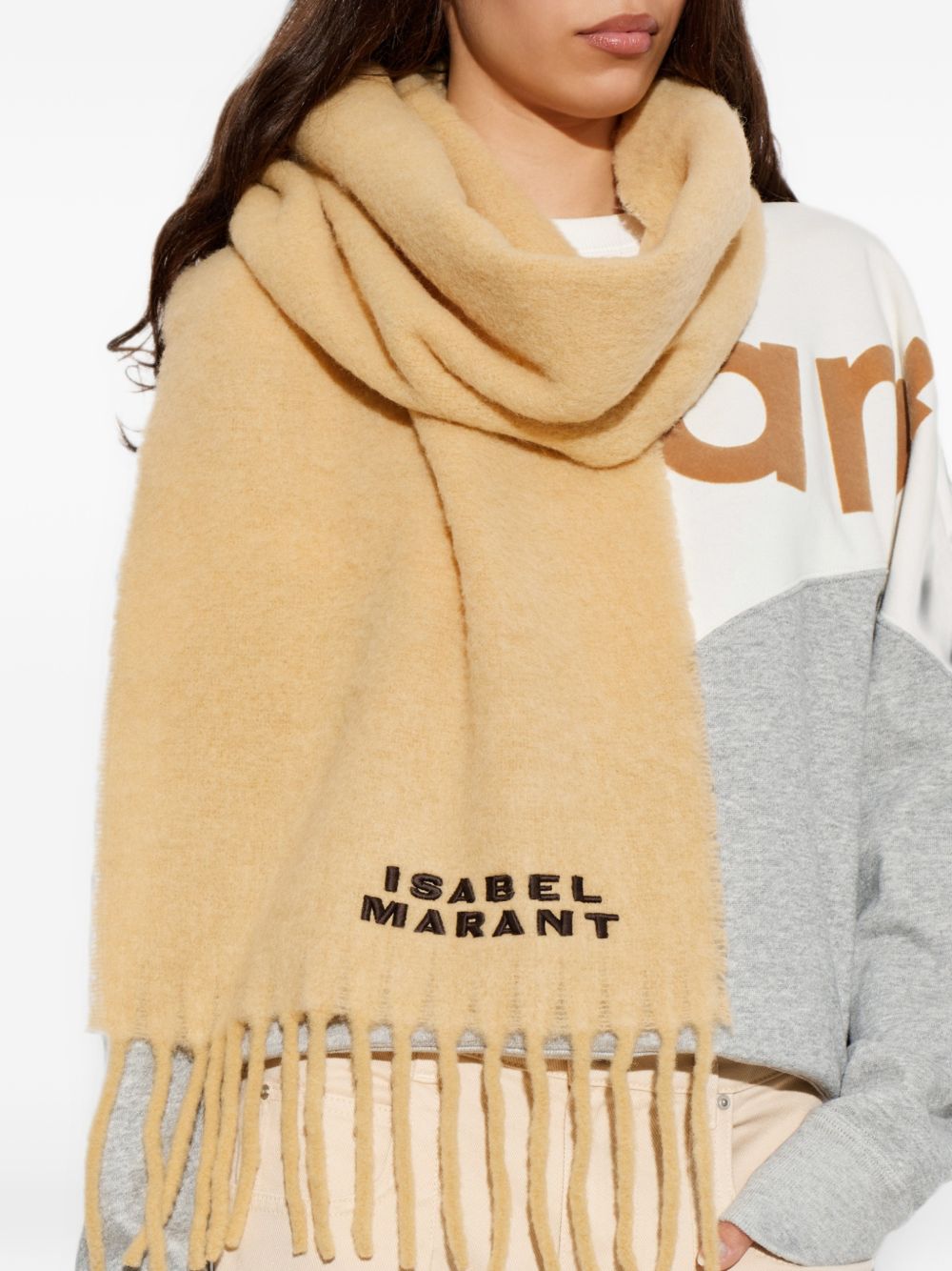 ISABEL MARANT Sciarpa con frange e logo