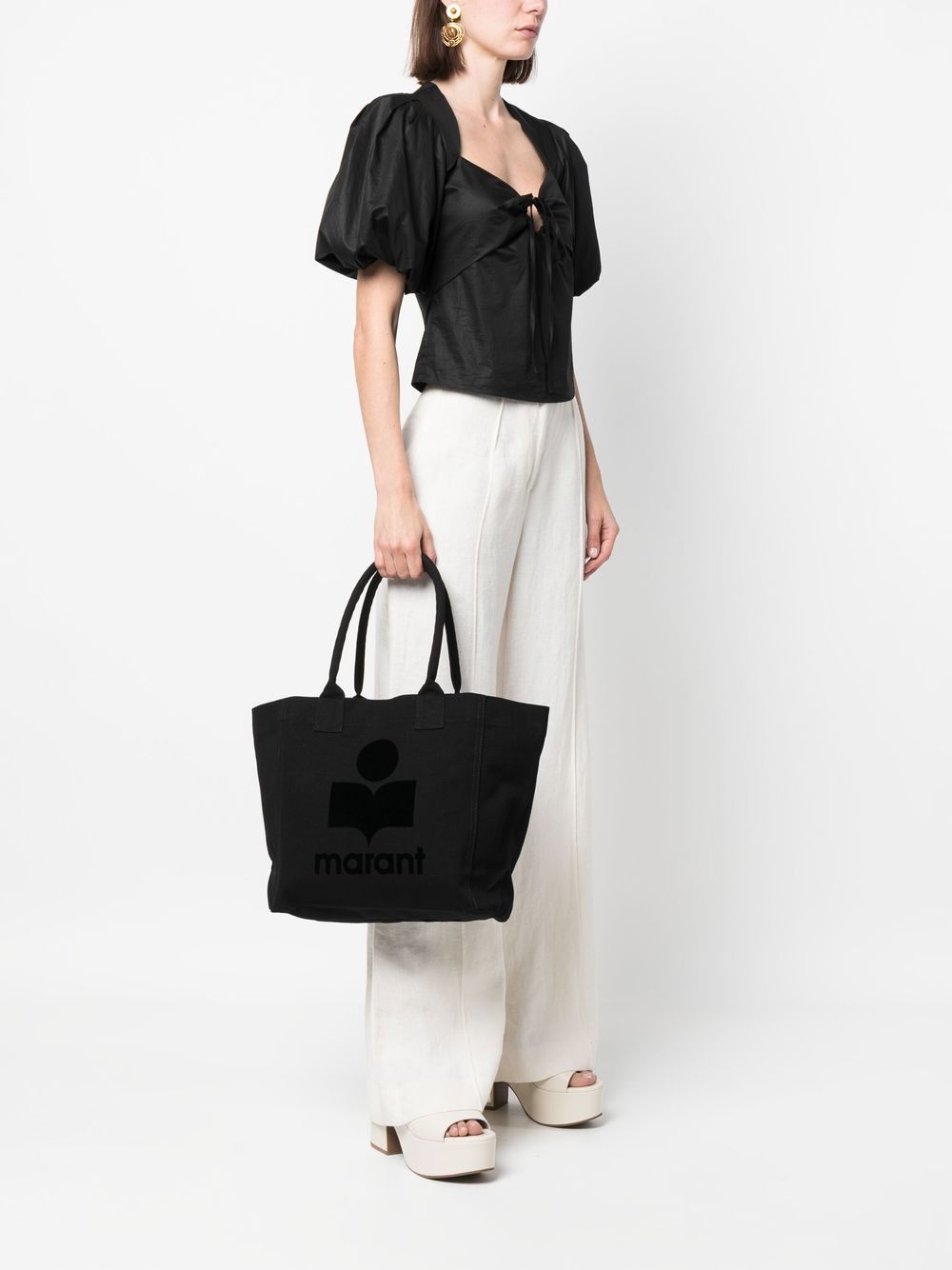 ISABEL MARANT Borsa tote Small Yenky in tela di cotone nera