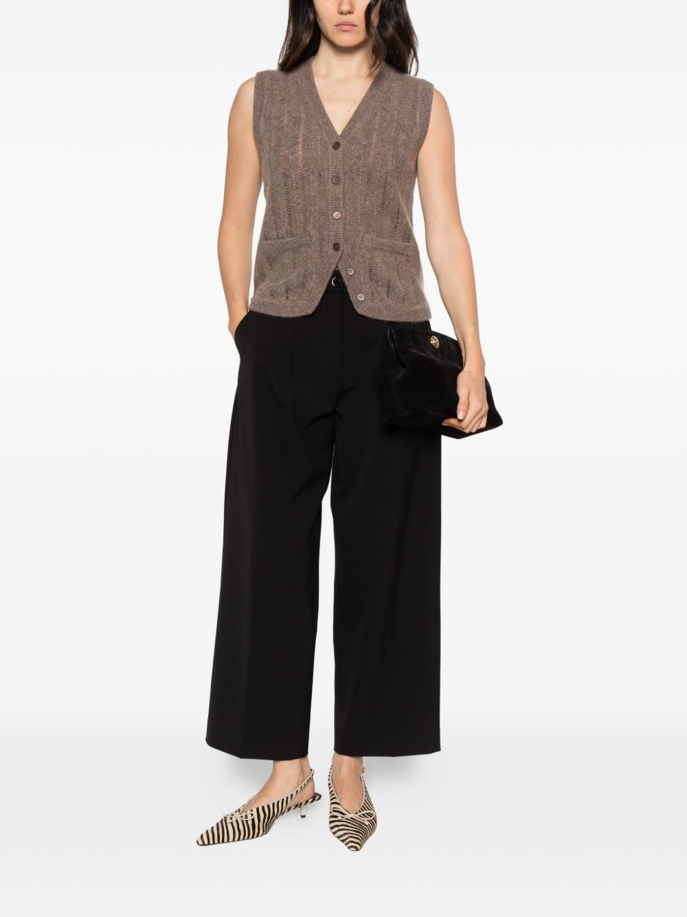 IVORY PARIS Gilet in maglia semitraforata marrone