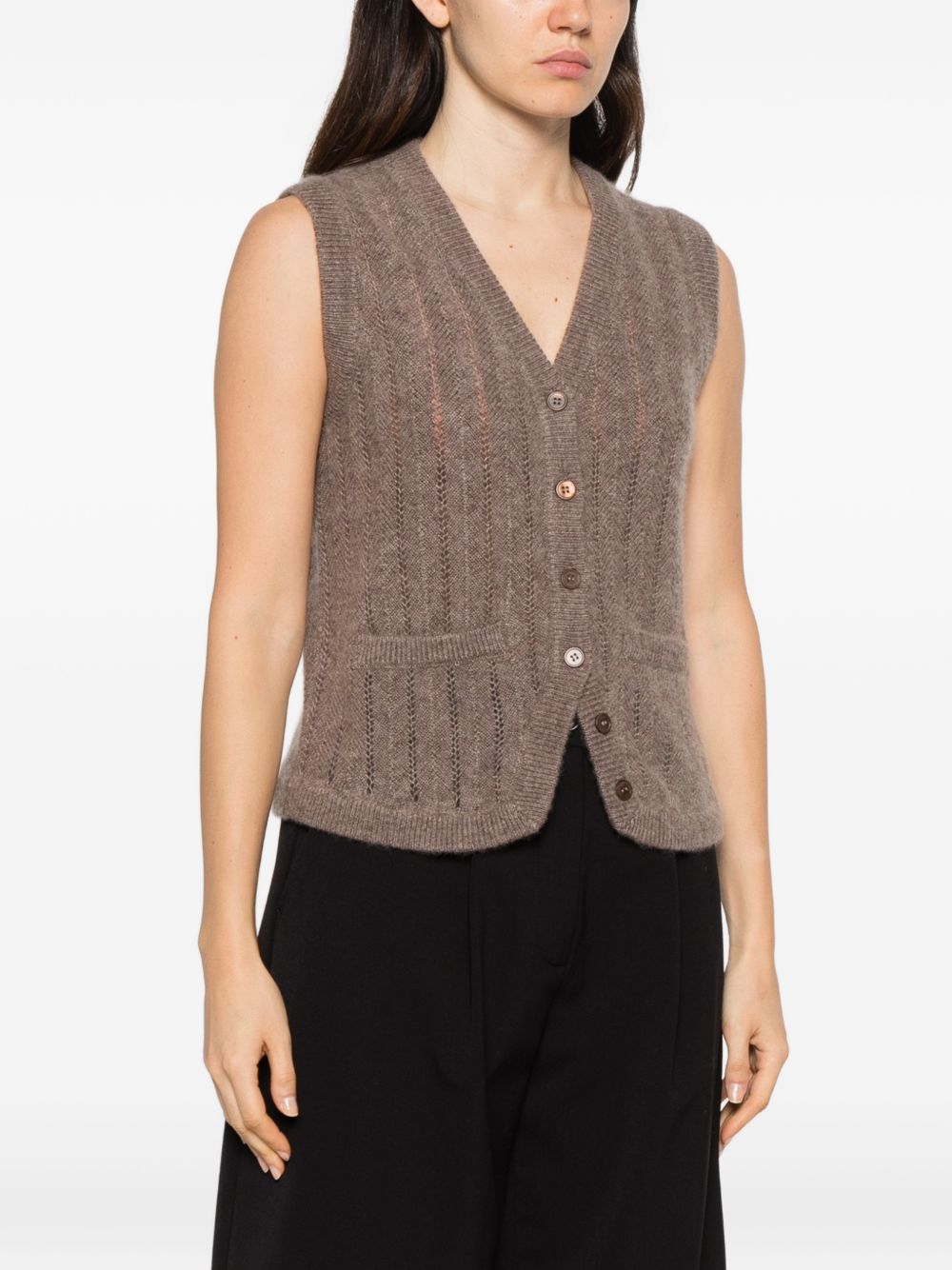 IVORY PARIS Gilet in maglia semitraforata marrone