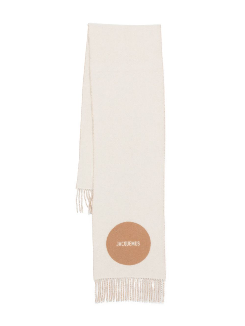 JACQUEMUS Sciarpa Rond Carré in lana beige con logo jacquard