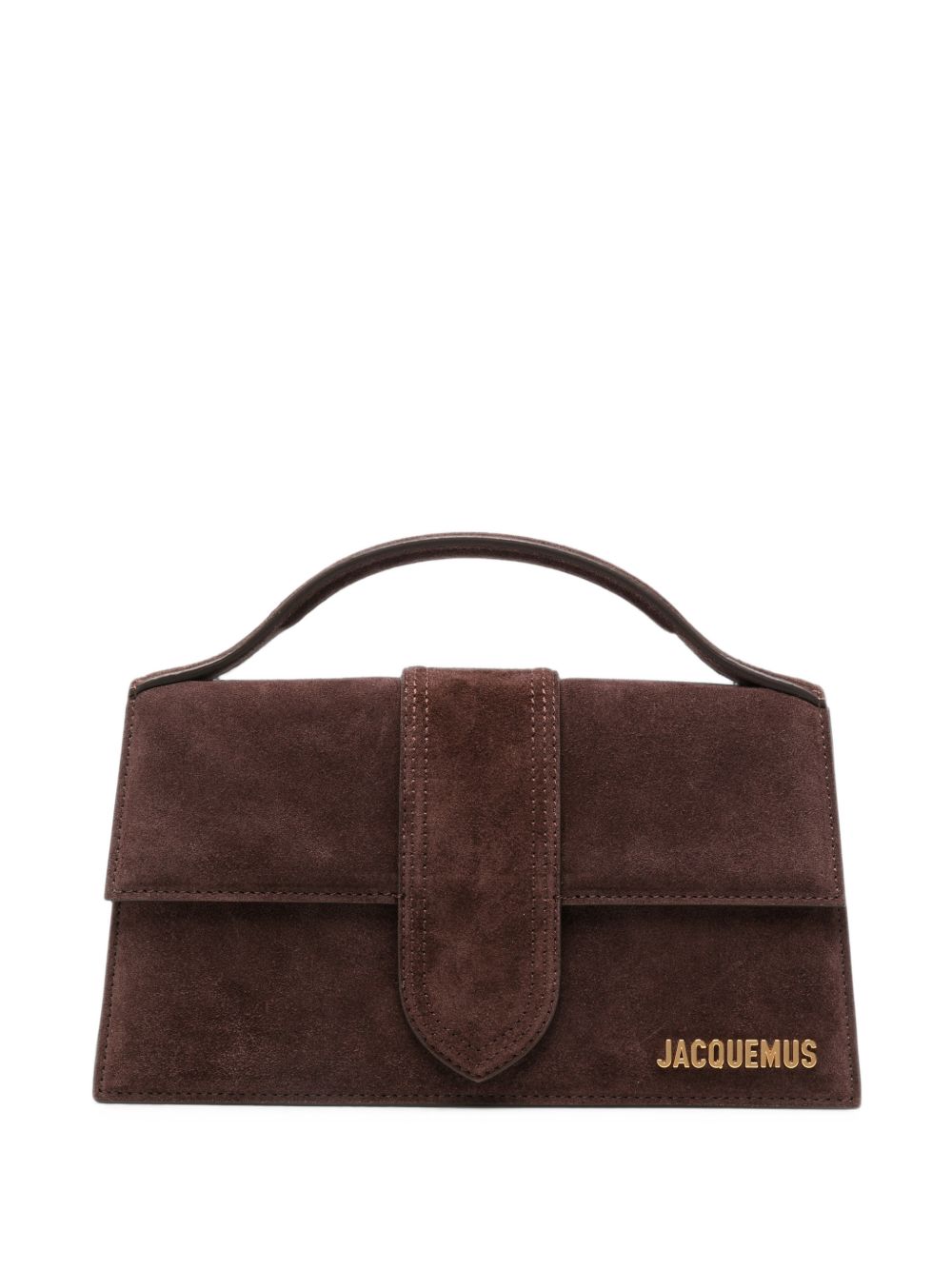 JACQUEMUS Borsa Le Grand Bambino marrone in suede con logo dorato