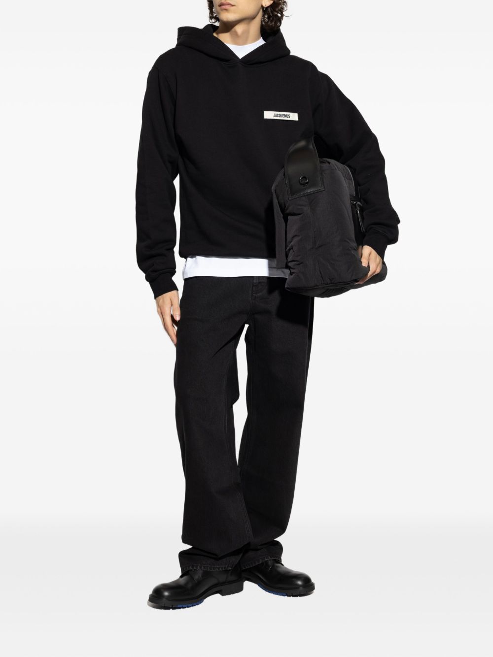 JACQUEMUS Felpa con cappuccio nera in cotone con logo Jacquemus