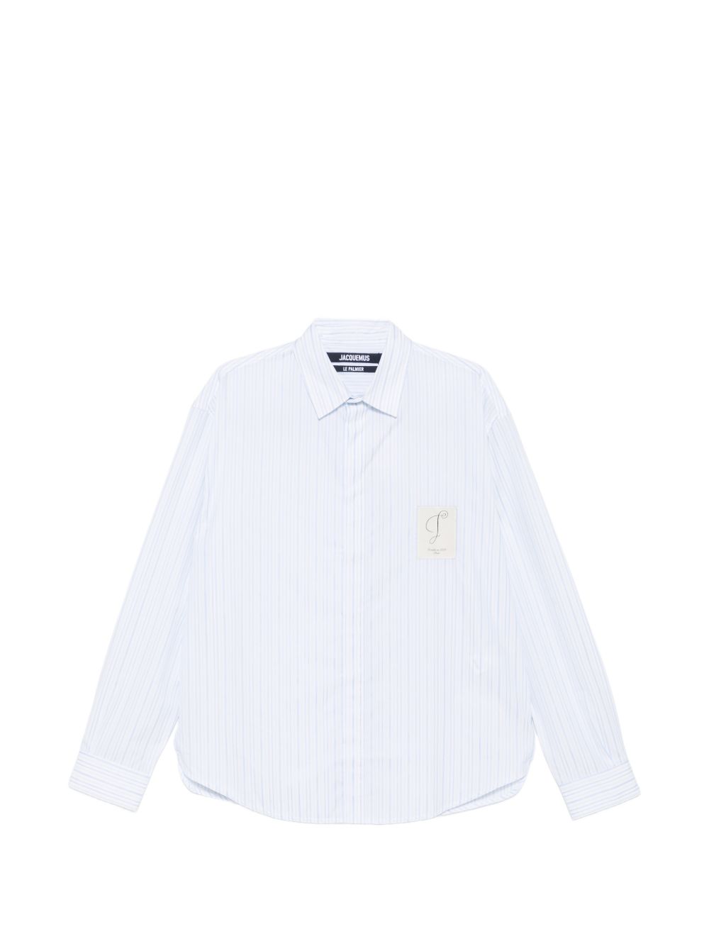 JACQUEMUS Camicia a righe sottili blu con taschino e logo ricamato bianca