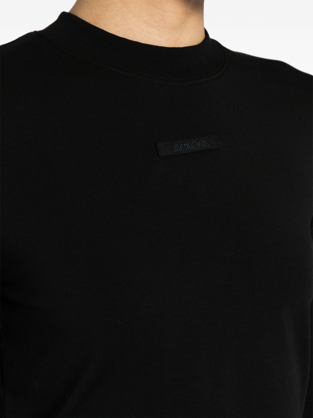 JACQUEMUS T-shirt a maniche lunghe nera in gros grain con logo