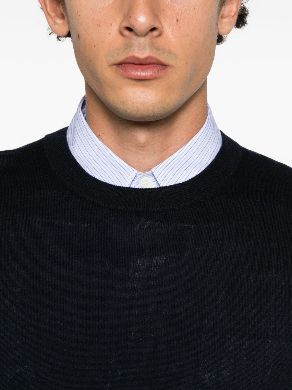 KANGRA Maglia girocollo blu in seta misto cashmere