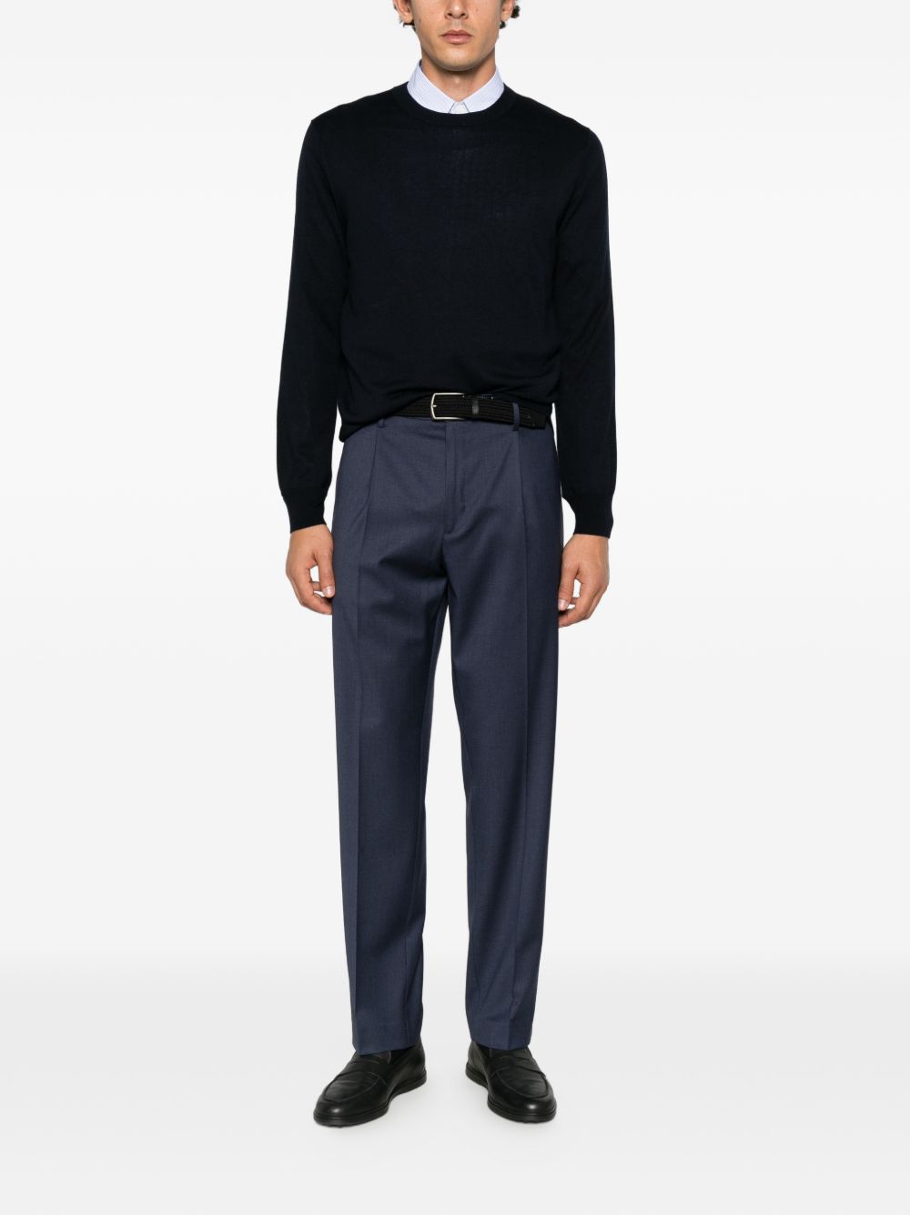 KANGRA Maglia girocollo blu in seta misto cashmere
