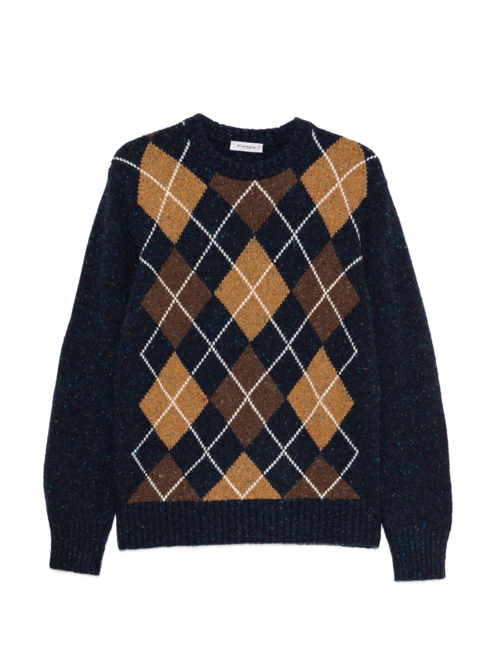 KANGRA Maglia blu girocollo in morbida lana con motivo a rombi