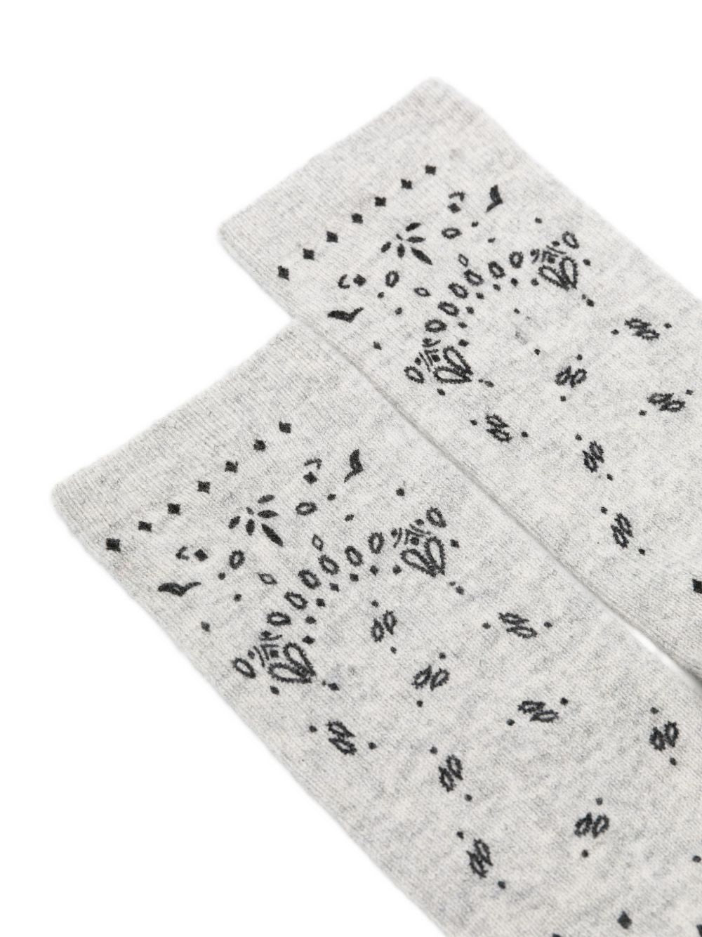 KUJTEN Calzini in cashmere grigi con stampa paisley
