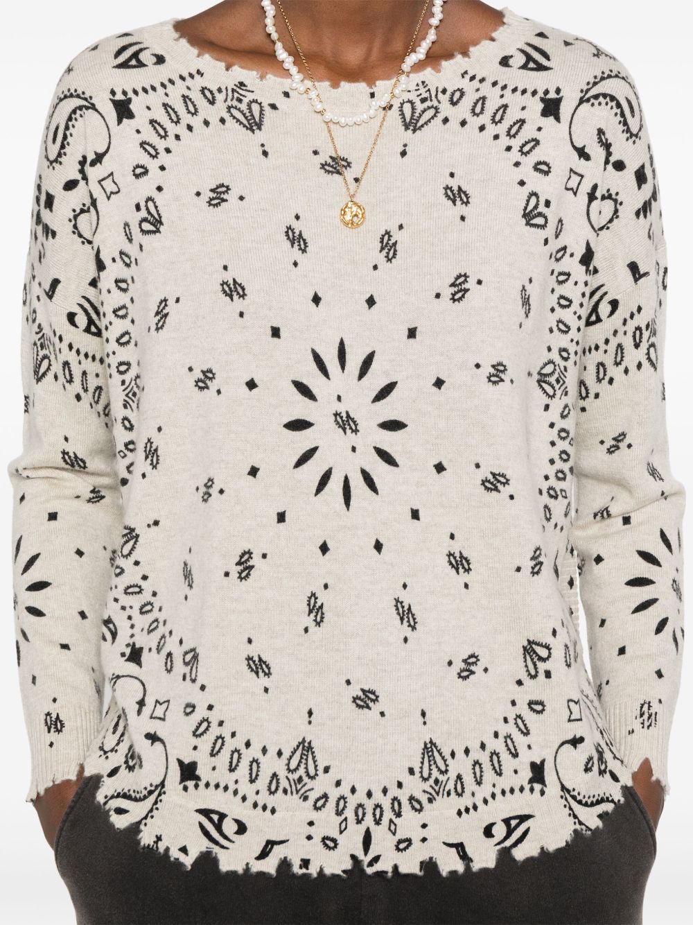 KUJTEN Maglia Mela Bandana in puro cashmere con stampa