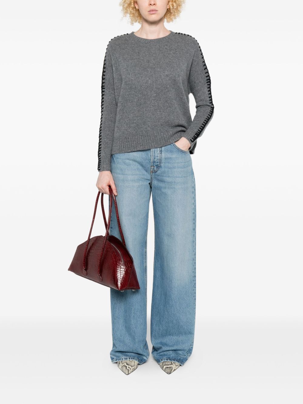 KUJTEN Maglia Amea oversize in puro cashmere color Flanelle Noir
