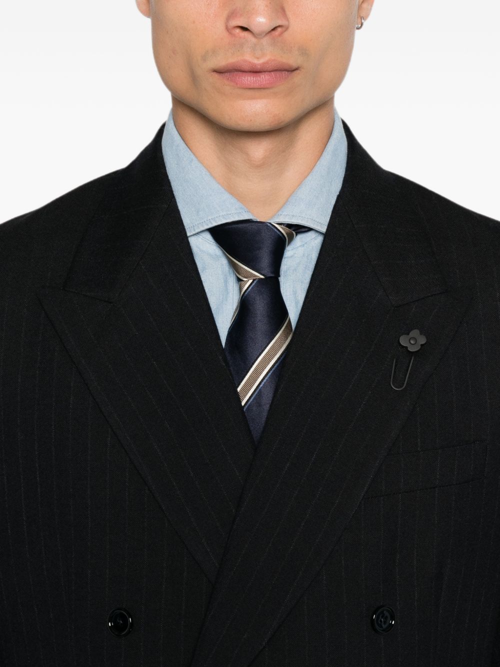 LARDINI Blazer doppiopetto blu gessato