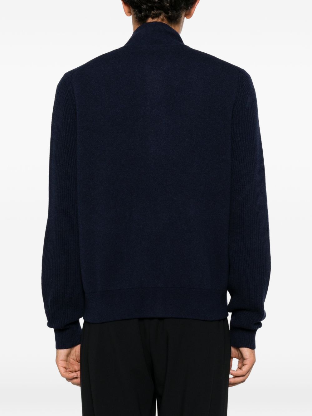 LARDINI Giacca bomber blu in lana con tasche frontali