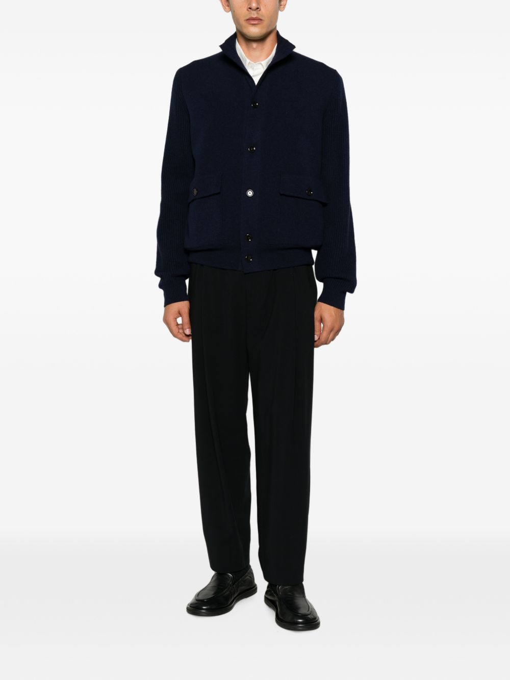 LARDINI Giacca bomber blu in lana con tasche frontali
