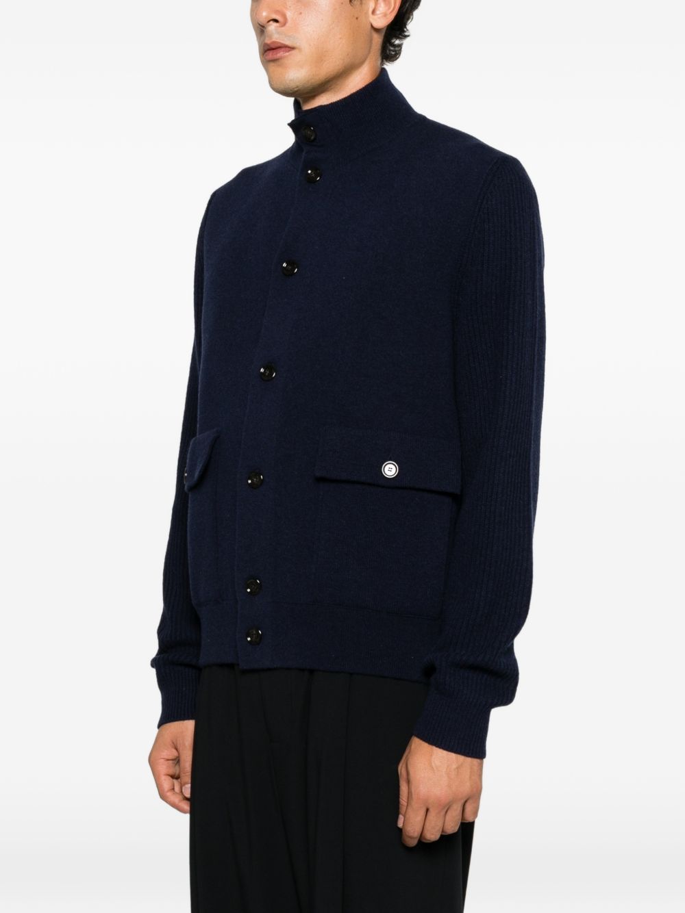 LARDINI Giacca bomber blu in lana con tasche frontali