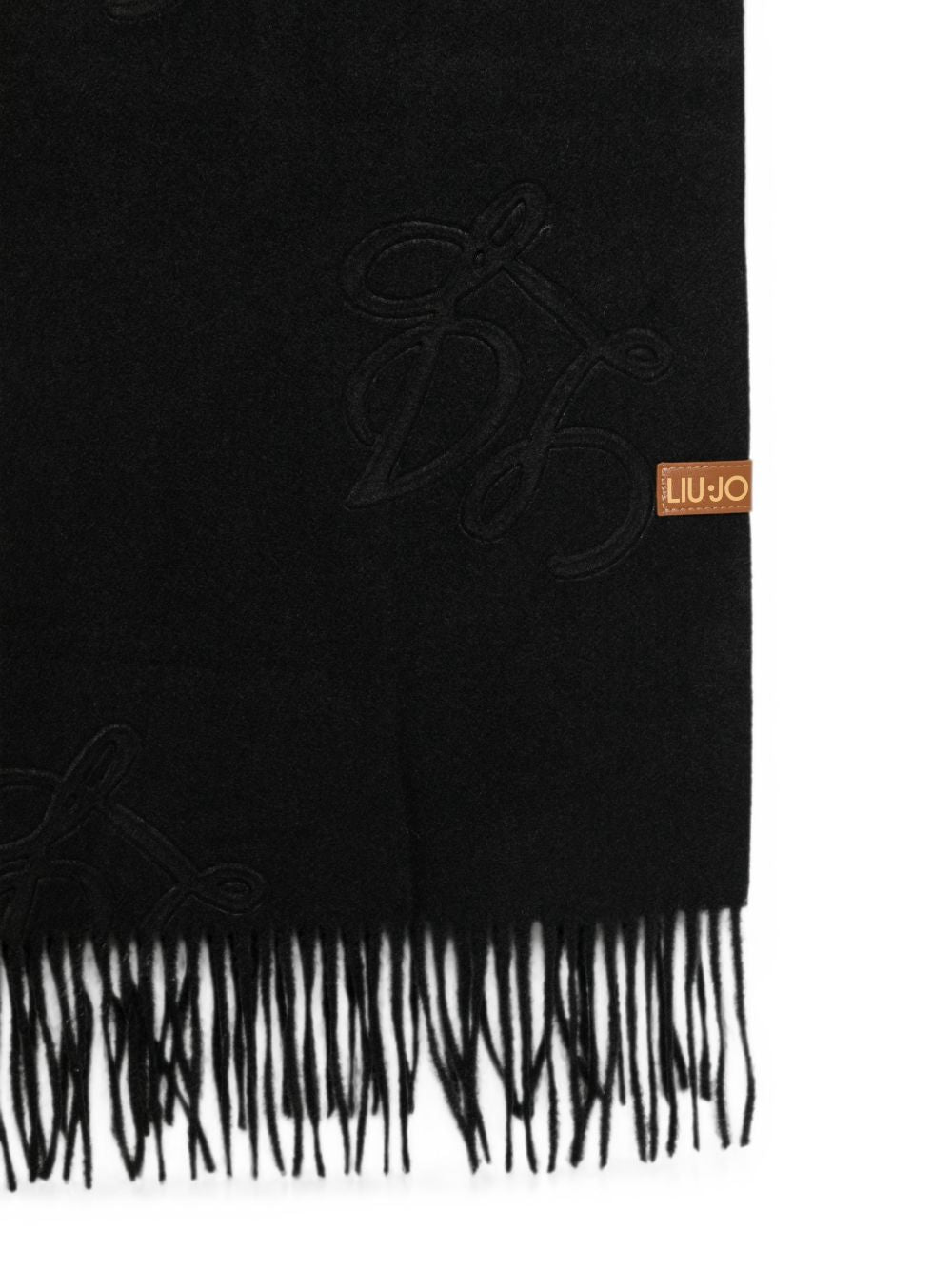 LIUJO Sciarpa nera con frange e logo all-over