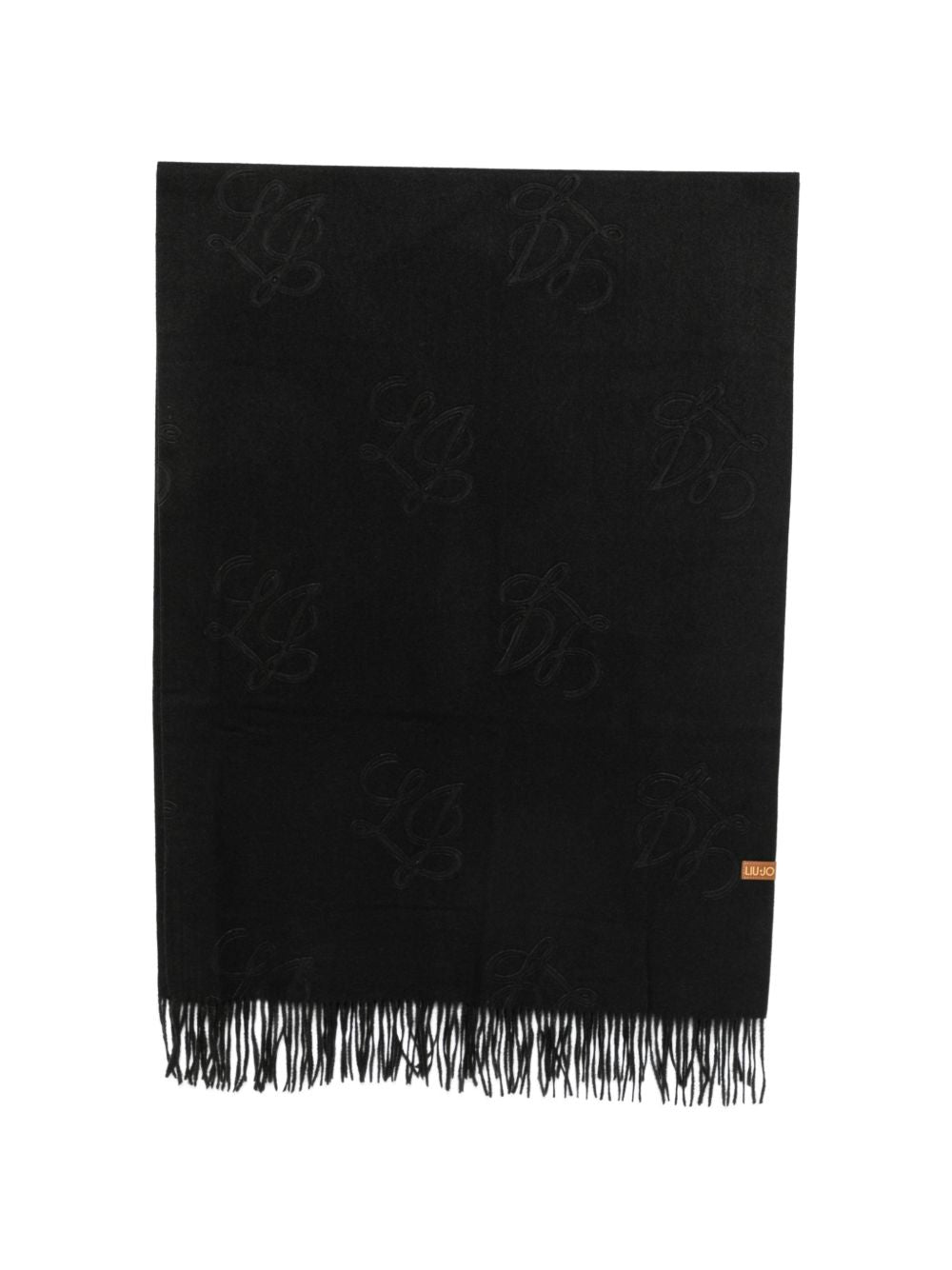 LIUJO Sciarpa nera con frange e logo all-over