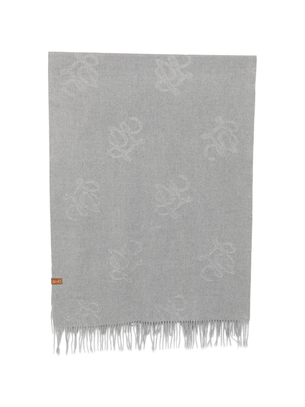 LIUJO Sciarpa grigio chiaro con frange e logo all-over