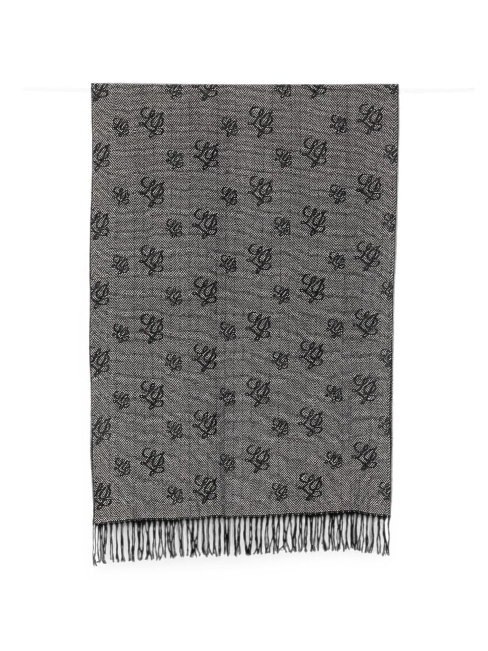 LIUJO Sciarpa grigio scuro con frange e logo all-over