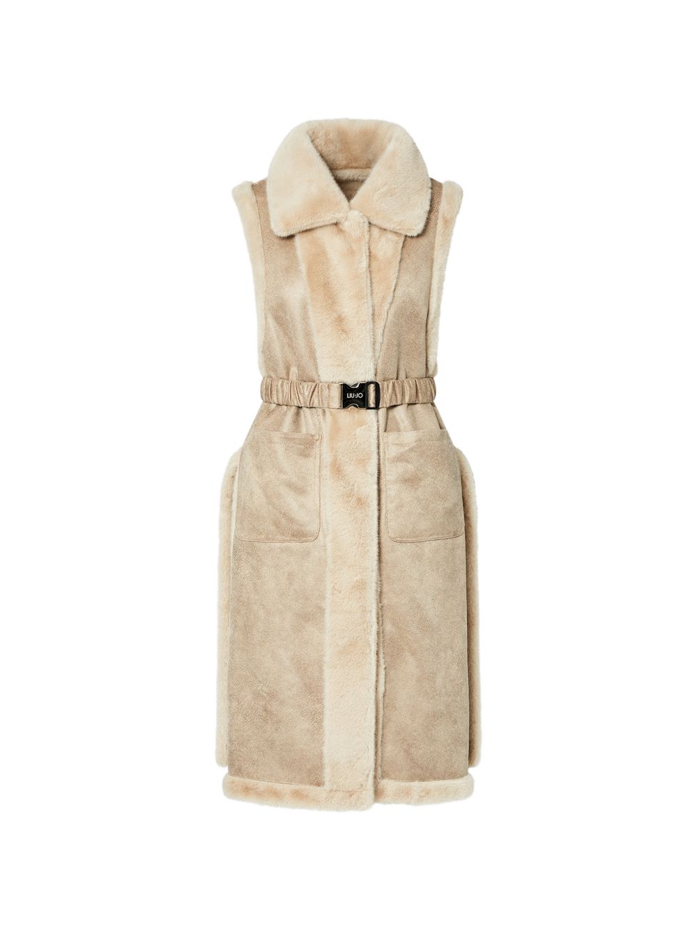 LIUJO Gilet lungo smanicato in ecopelliccia con cintura