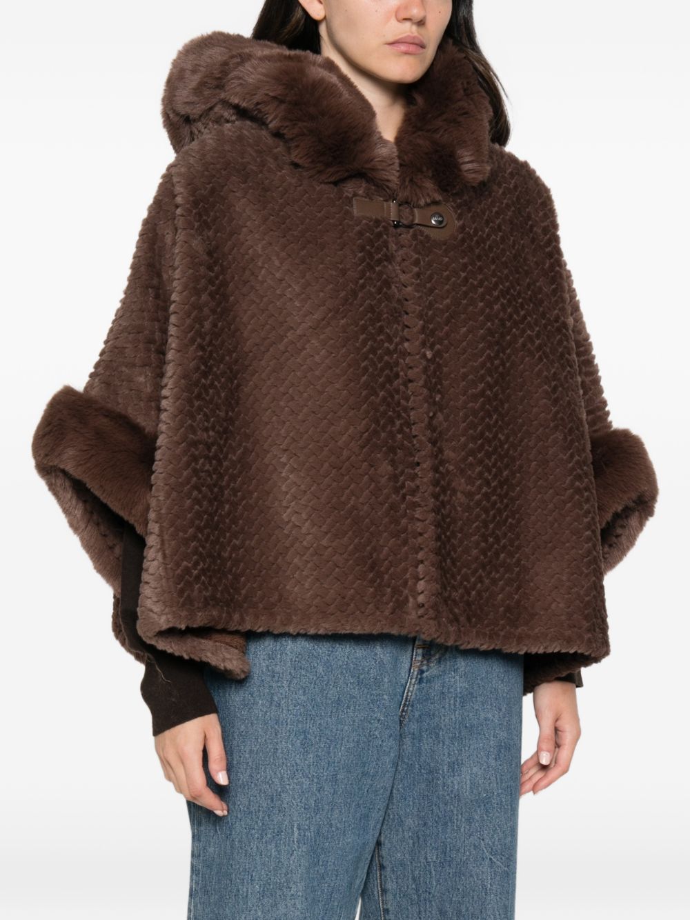 LIUJO Cappotto corto a mantella marrone in ecopelliccia