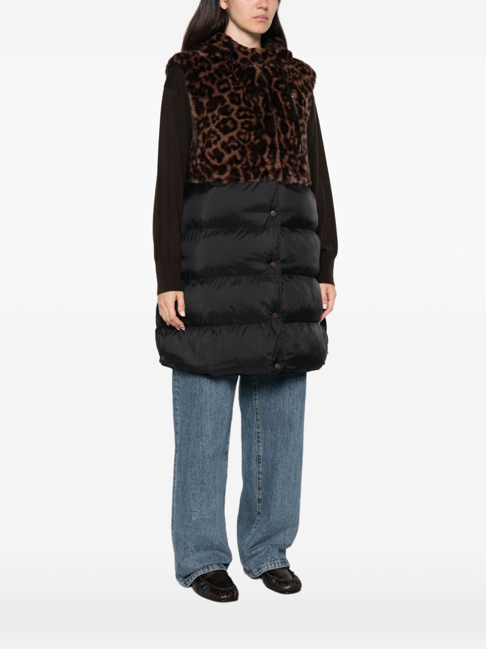 LIUJO Gilet nero con fur leopardato