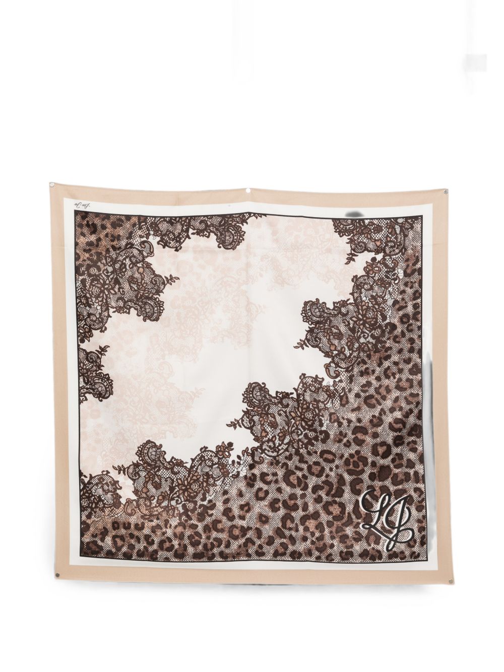 LIUJO Sciarpa foulard marrone in pizzo con fantasia maculata animalier