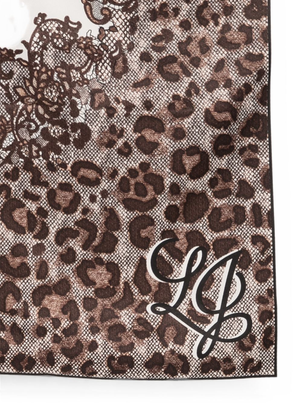 LIUJO Sciarpa foulard marrone in pizzo con fantasia maculata animalier